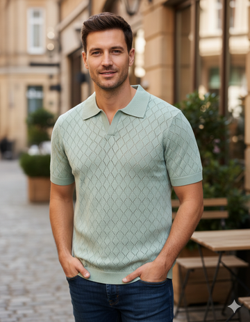 Pastel Green Diamond knit Old Money Polo (Article B2028)