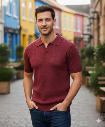 Maroon Diamond knit Old Money Polo (Article B2028)