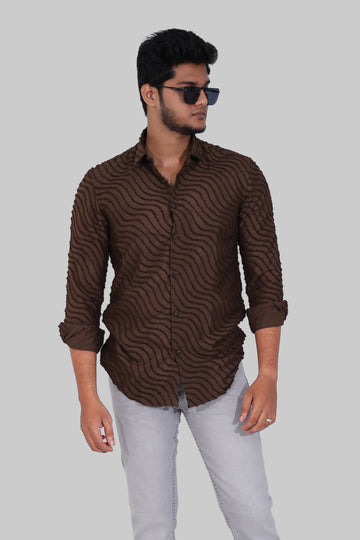 Brown Wavy Textured Full sleeve Shirt