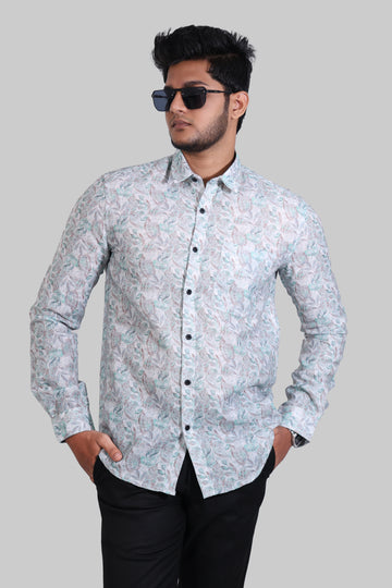 Green Leave Linen Digital Printed Full Sleeve Shirt