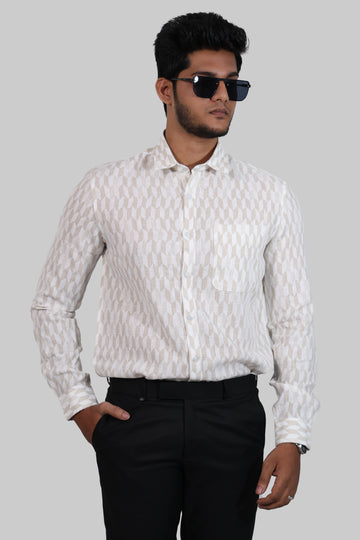 Off-white Herringbone Mocklino Printed Full Sleeve Shirt