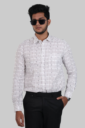 Taupe Dot Stripe Mocklino Printed Full Sleeve Shirt