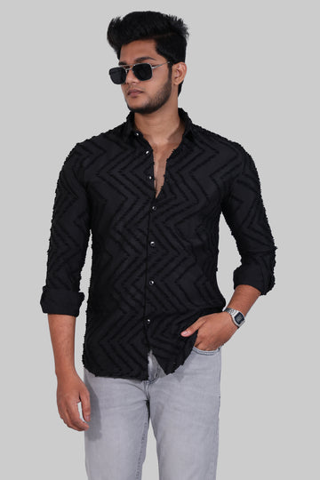 Black Zig Zag Textured Full Sleeve Shirts