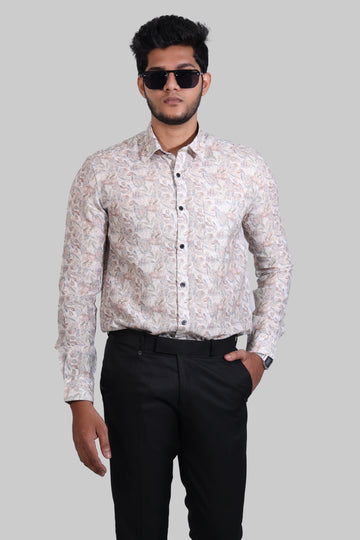 Orange Leave Linen Digital Printed Full Sleeve Shirt