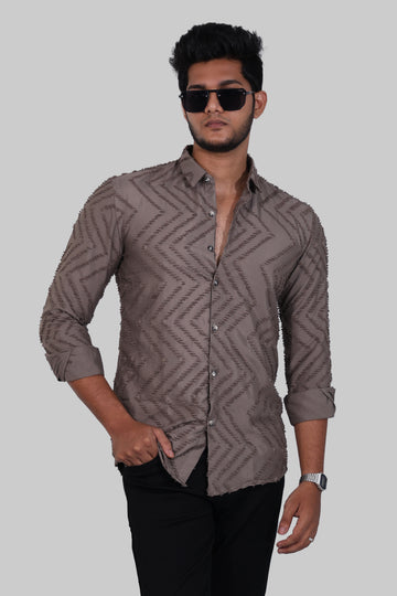 Beige Zig Zag Textured Full Sleeve Shirts
