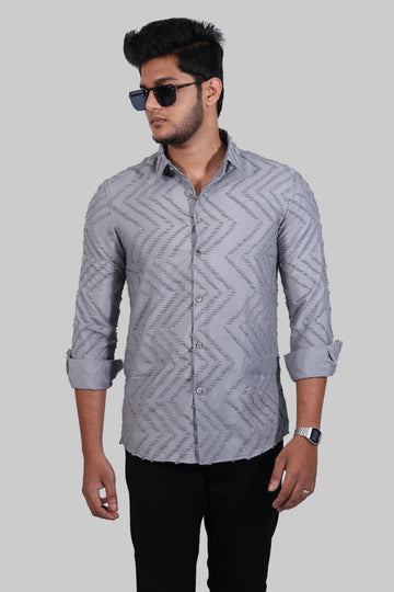 Grey Zig Zag Textured Full Sleeve Shirt