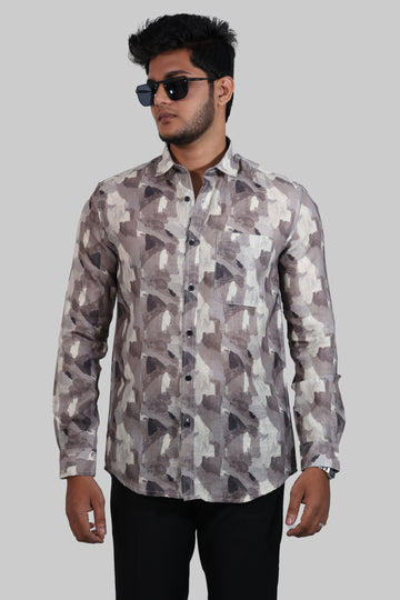 Camouflage Linen Digital Mock lino Printed Full Sleeve Shirt