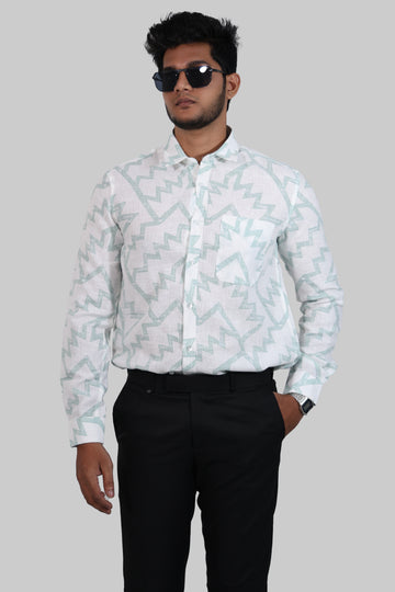 Green Chevron Mock lino Printed Full Sleeve Shirt