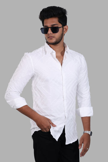 White Zig Zag Textured Full Sleeve Shirts