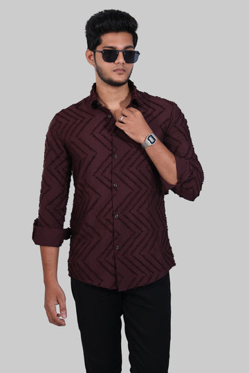 Maroon Zig Zag Textured Full Sleeve Shirts