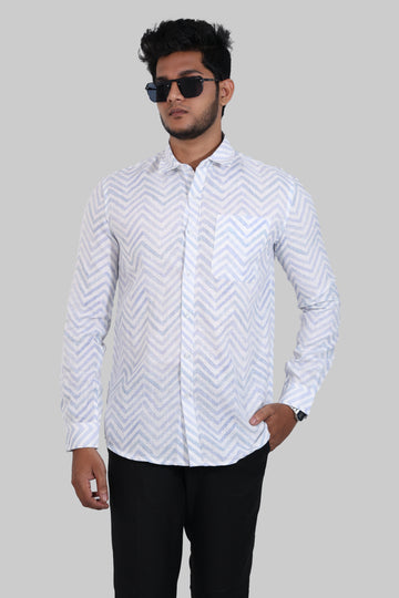 Blue Zig Zag Mock lino Printed Full Sleeve Shirt
