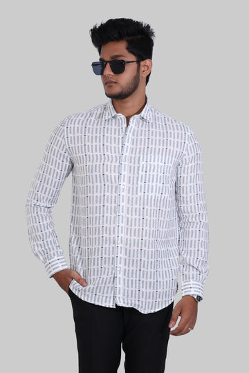 Blue Dot Stripe Mock lino Printed Full Sleeve Shirt