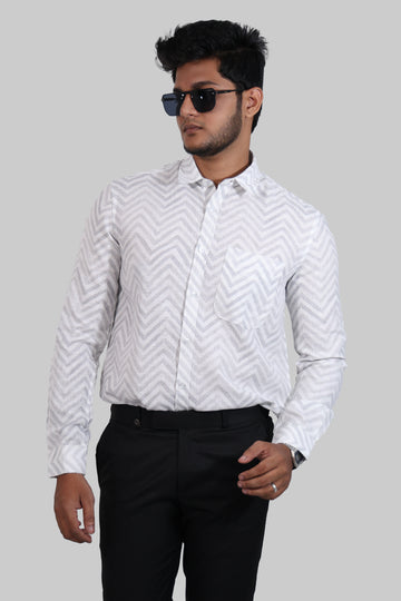 Grey Zig Zag Mock lino Printed Full Sleeve Shirt