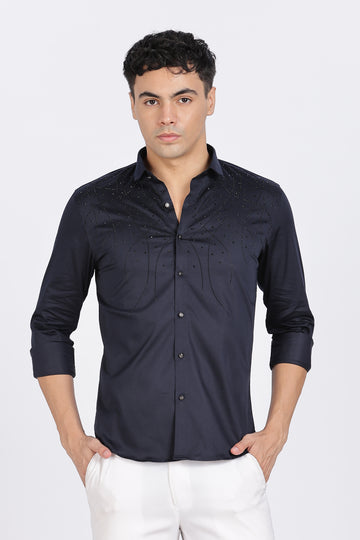 Navy Blue Galaxy-Designer Full Sleeve Shirt (Article B0298)