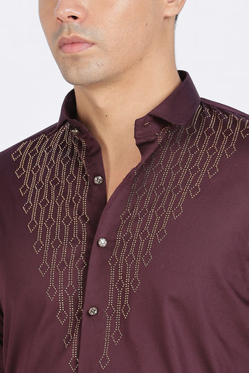 Maroon Dazzle Golden Accents Party wear Shirt (Article B0296)