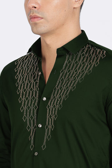Green Dazzle Golden Accents Party wear Shirt (Article B0296)