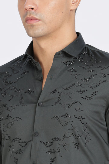 Green Stone work Embellished Full Sleeve Shirt (Article B0297)