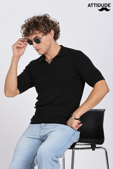 Black Heritage Ribbed knit Polo (Article B0263)