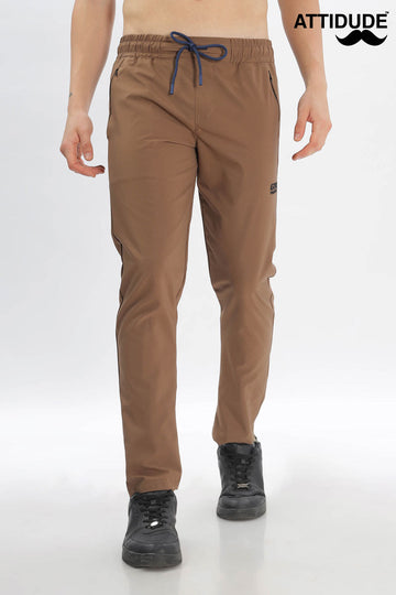 Brown Gym Branded Jogger Pants with Elastic Drawstring Waist
