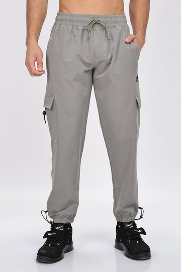 Ash Gray Relaxed Fit Cargo Joggers with Adjustable Drawstring