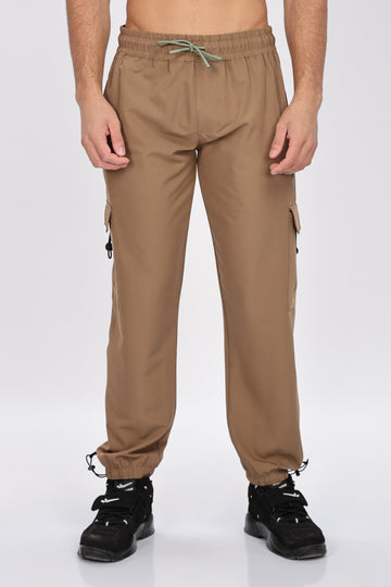 Brown Cargo Jogger Pants with Drawstring