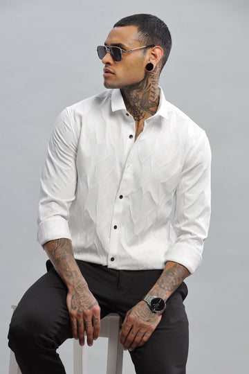 white wave textured long sleeve shirt