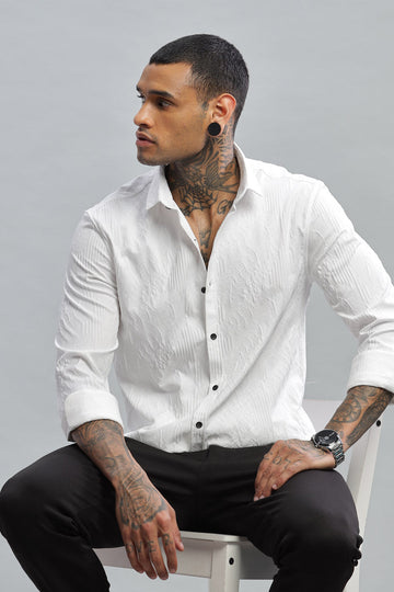white embossed textured long sleeve shirt