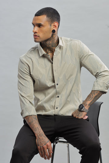 beige wave textured long sleeve shirt