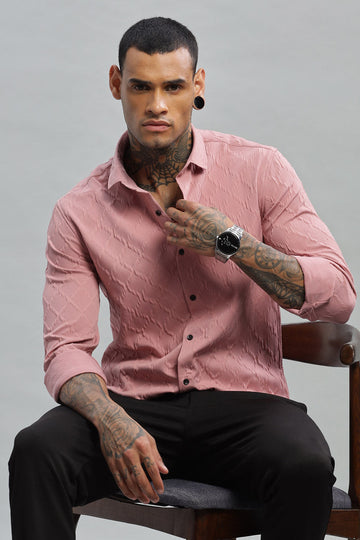 rose pink diamond textured long sleeve shirt