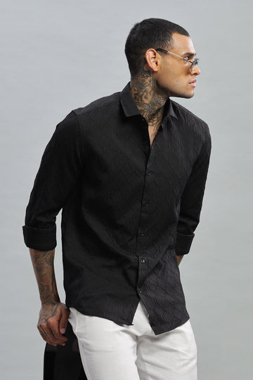 charcoal black textured long sleeve shirt