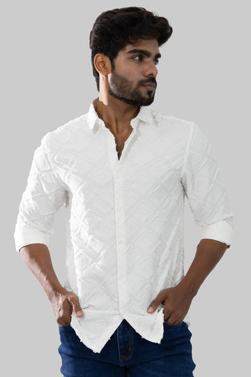 White Textured Full Sleeve Shirt(Article 26904)