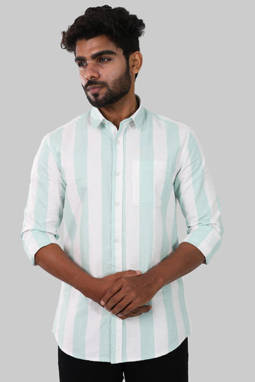 Mint Green & White Striped Full Sleeve Shirt