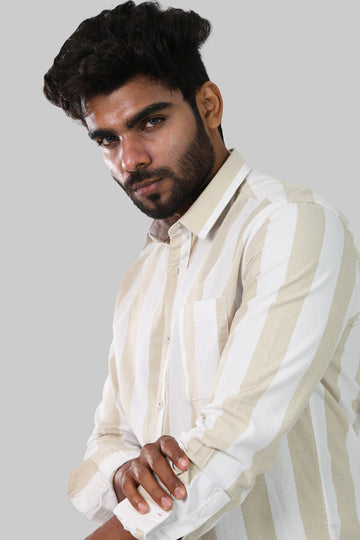 yellow & White Striped Full Sleeve Shirt