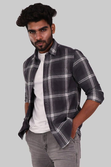 Charcoal Grey Checked Flannel Shirt