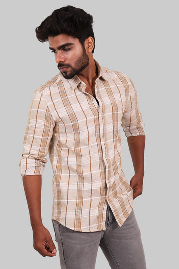 Beige Checked Flannel Shirt