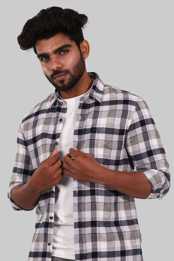 Grey & Black Checked Full Sleeve Shirt