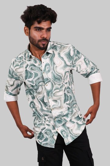 Green & White Abstract Printed Shirt