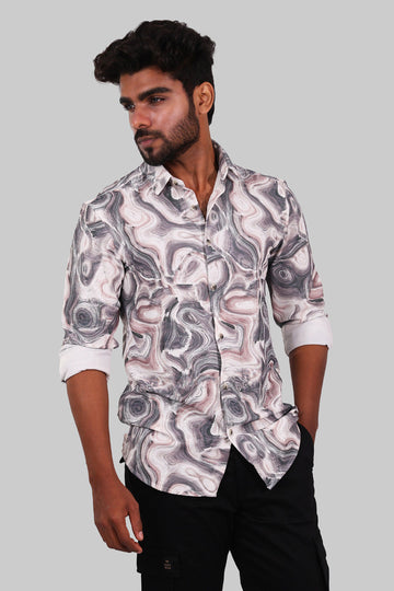 Black & White Swirl Printed Full Sleeve Shirt