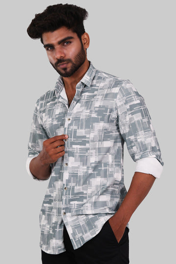 Grey Abstract Print Full Sleeve Shirt