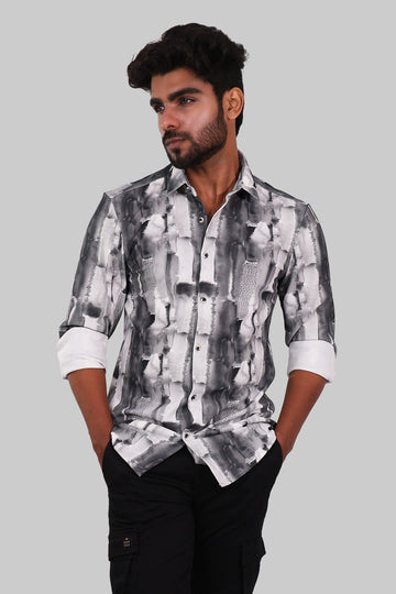 Black & Grey Abstract Print Full Sleeve Shirt