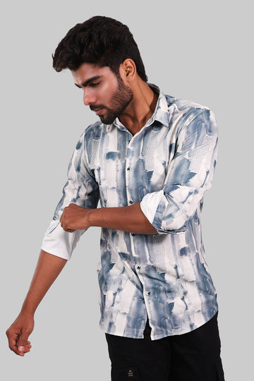 Light Blue Abstract Print Full Sleeve Shirt