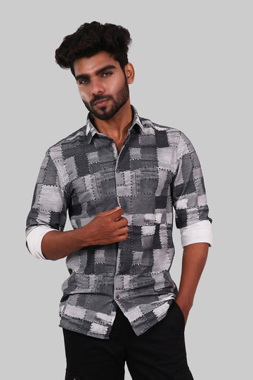 Black & White Patchwork Print Full Sleeve Shirt