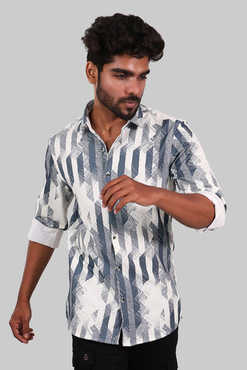 Blue & White Diagonal Stripe Full Sleeve Shirt