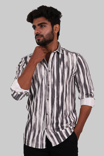 Black & White Brushstroke Stripe Full Sleeve Shirt
