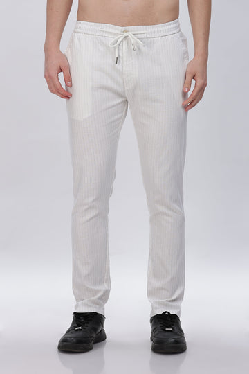 White Pinstriped Trouser Pants with Drawstring Waist