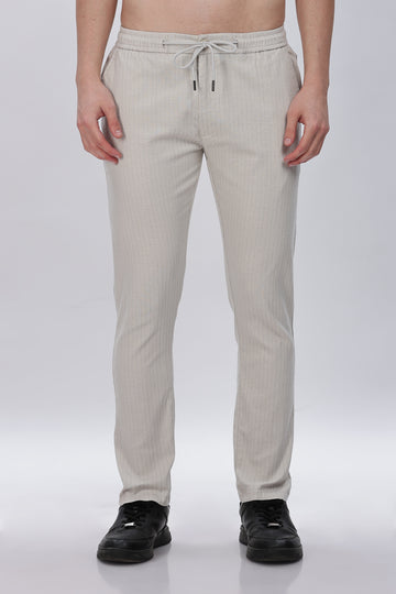 Off-White Pinstriped Trouser Pants with Drawstring Waist
