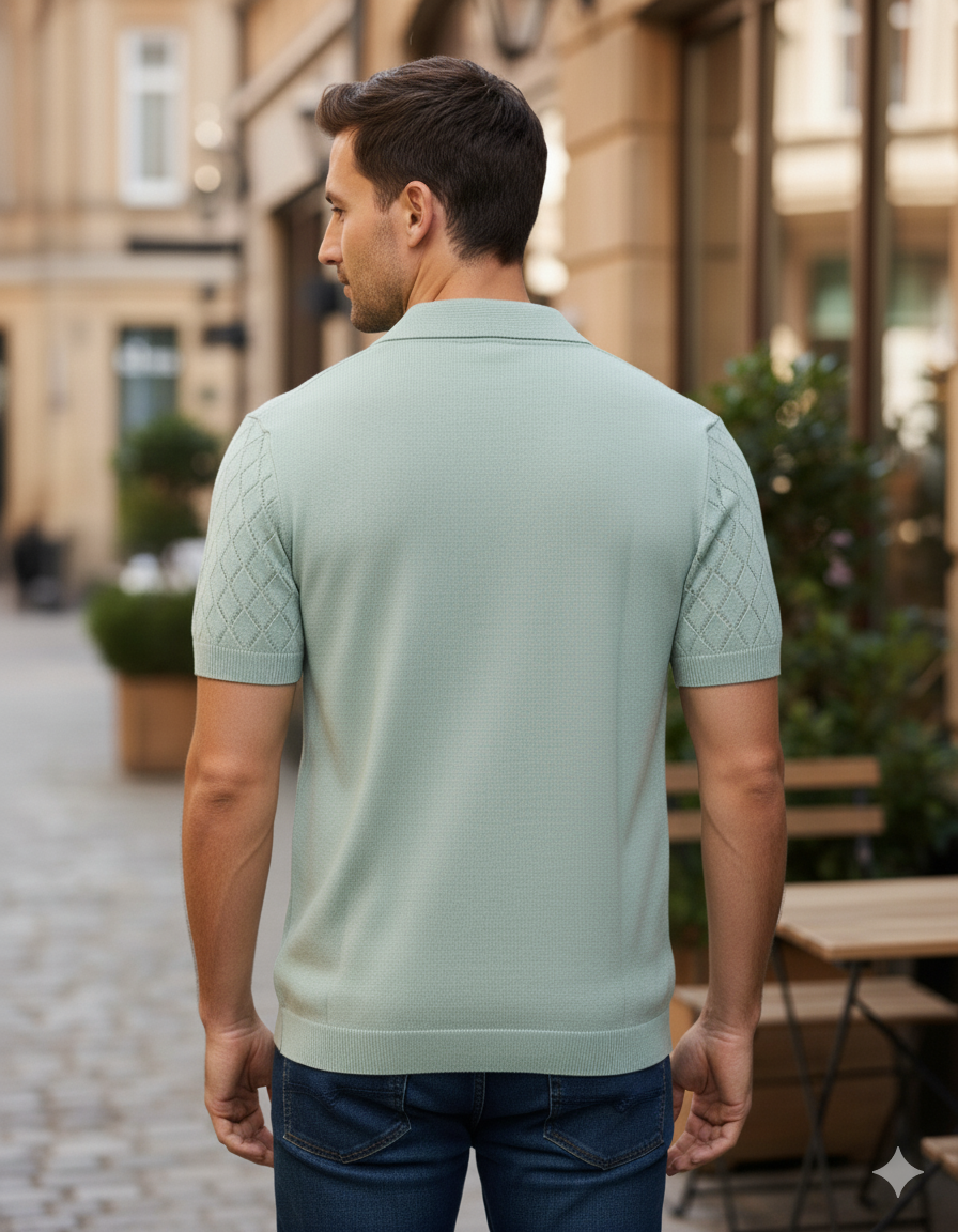 Pastel Green Diamond knit Old Money Polo (Article B2028)
