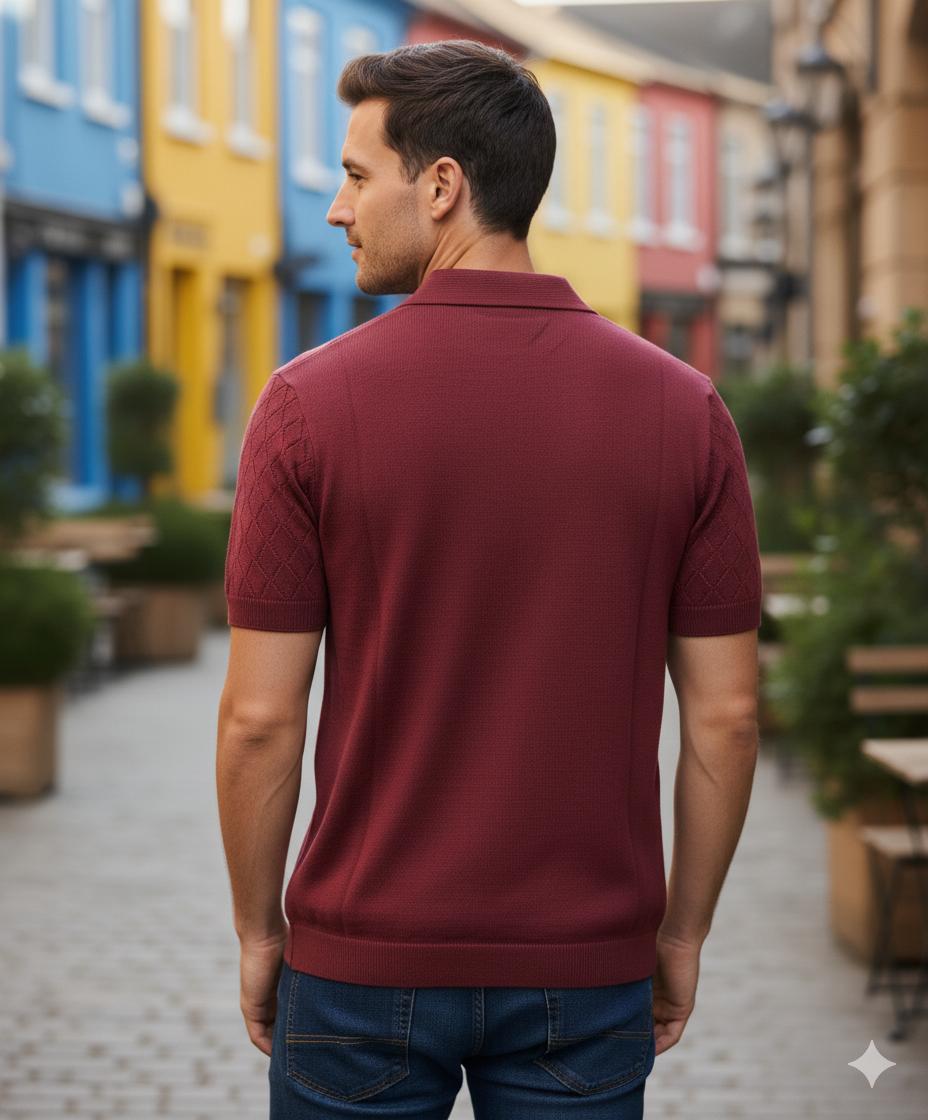 Maroon Diamond knit Old Money Polo (Article B2028)