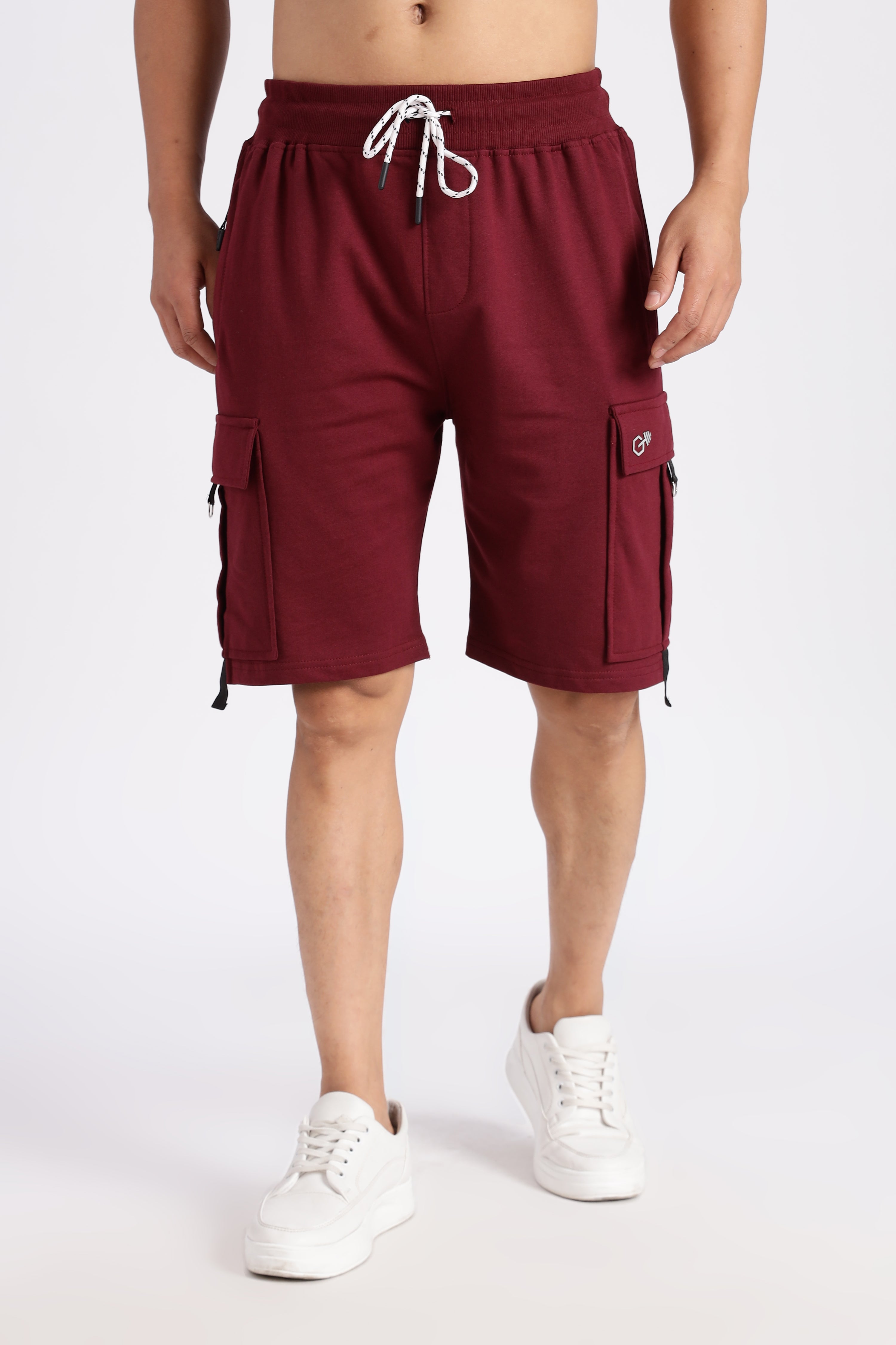 Maroon Loop Knitted Cargo Shorts