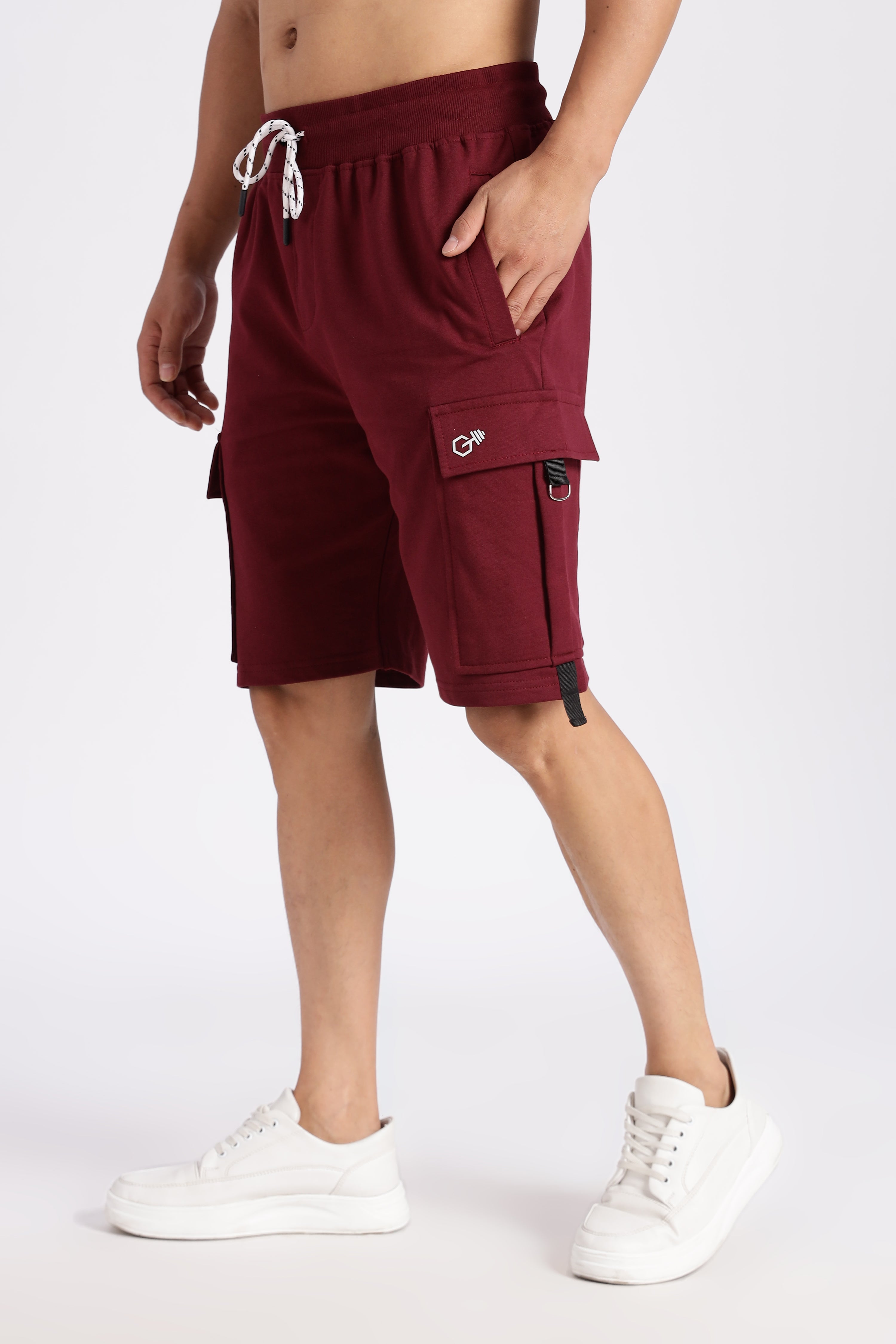 Maroon Loop Knitted Cargo Shorts